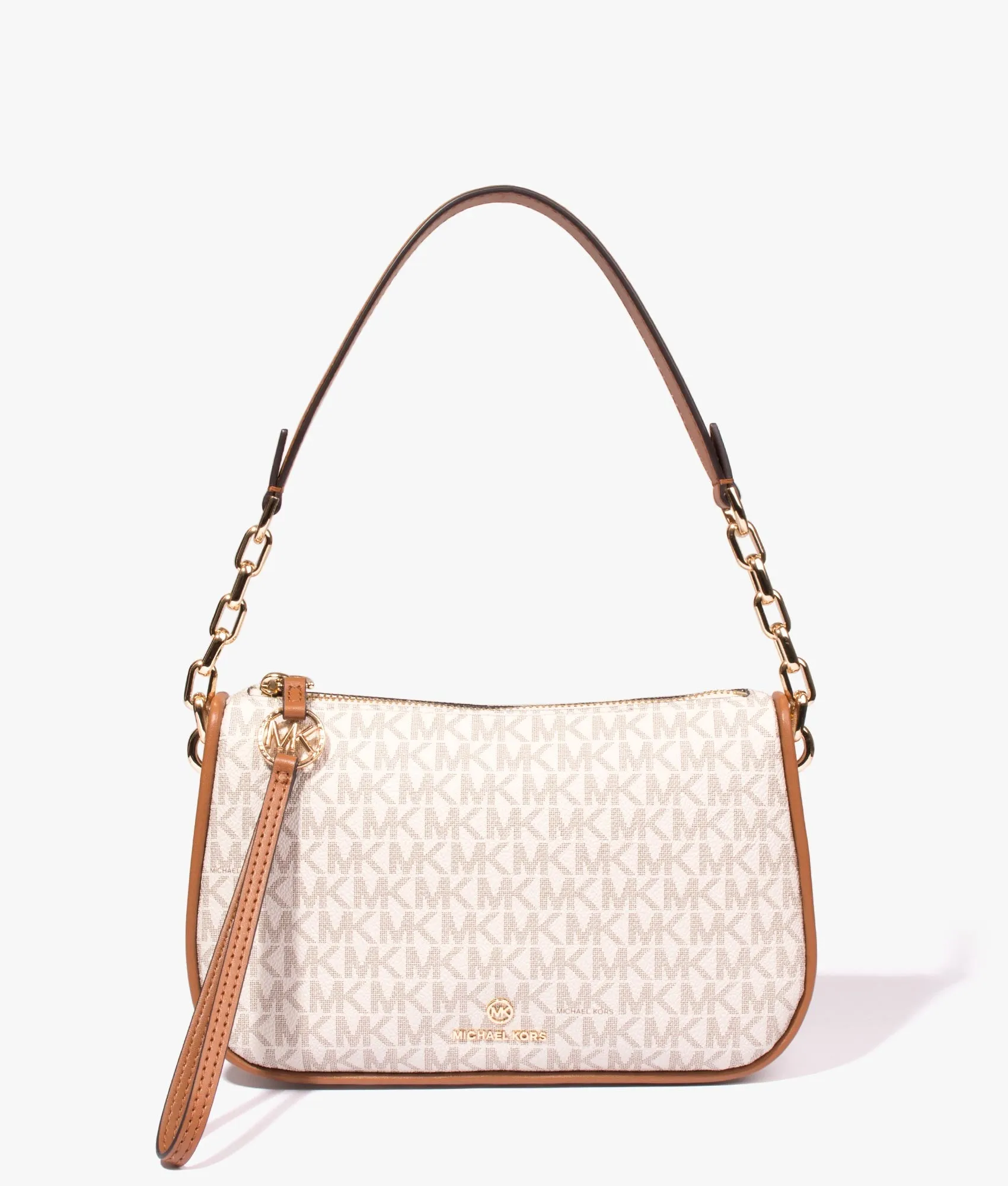 Jet set charm shoulder bag in vanilla & acorn