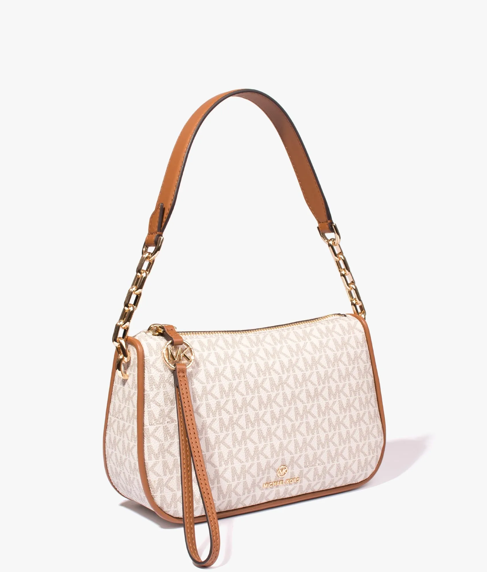 Jet set charm shoulder bag in vanilla & acorn