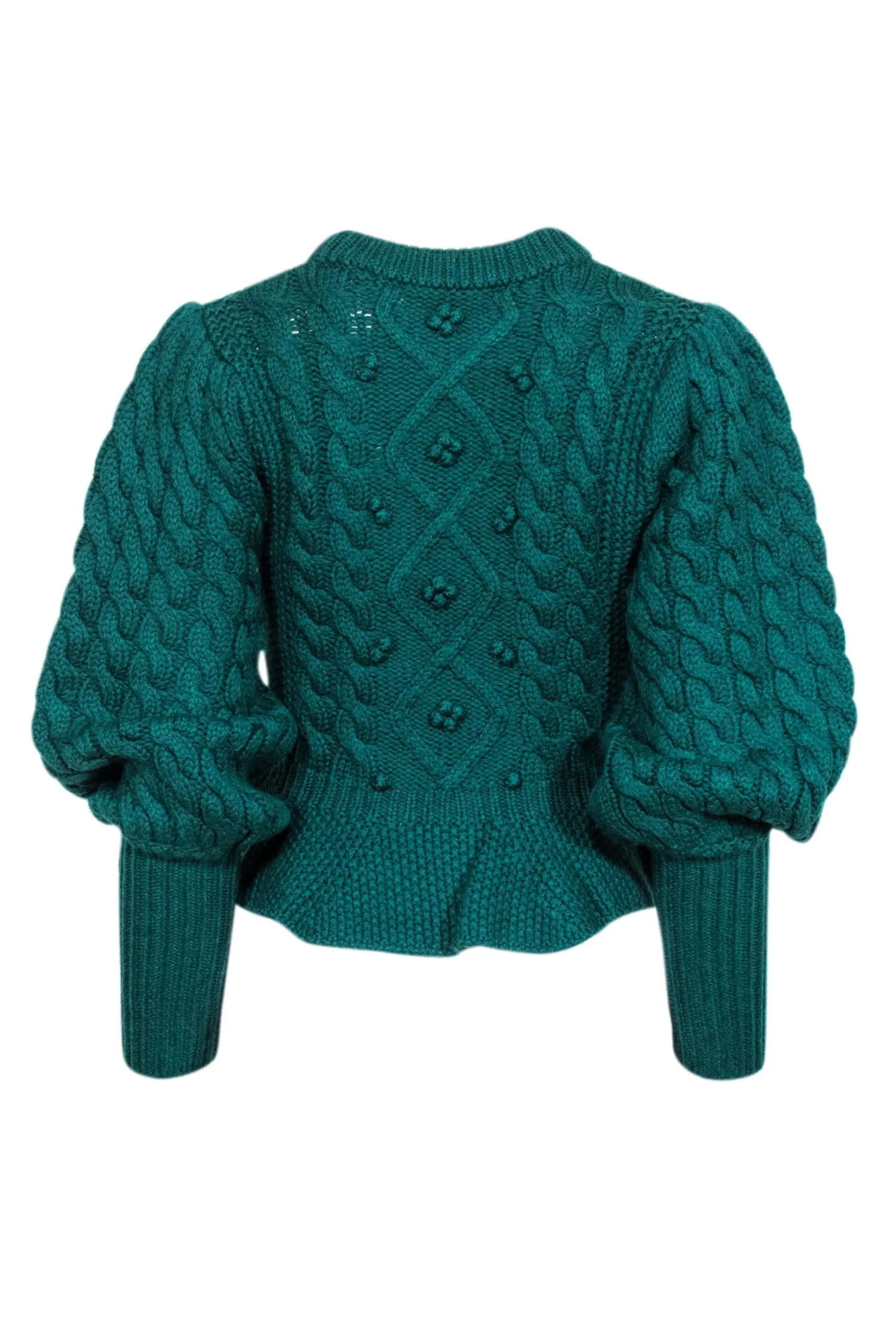 Joie - Green Cable Knit w/ Textured Details Balloon Sleeve Sweater Sz S