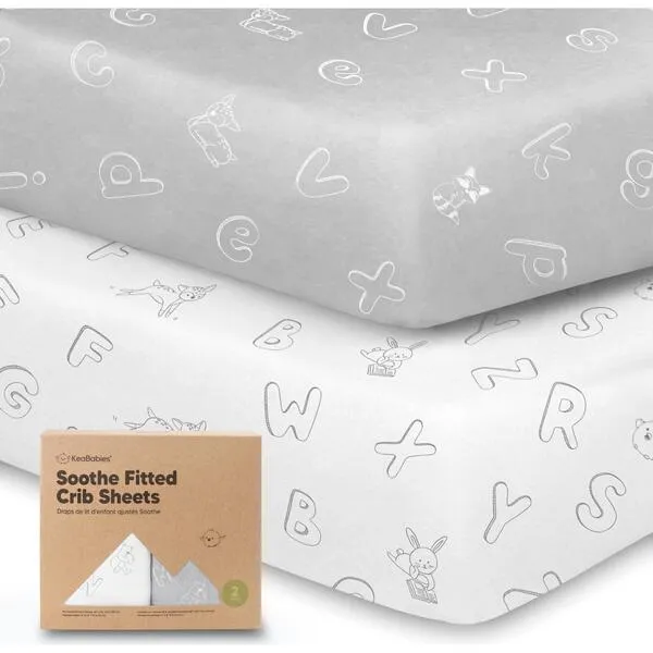 KeaBabies 2-Pack Soothe Fitted Crib Sheet, ABC Land Cloud