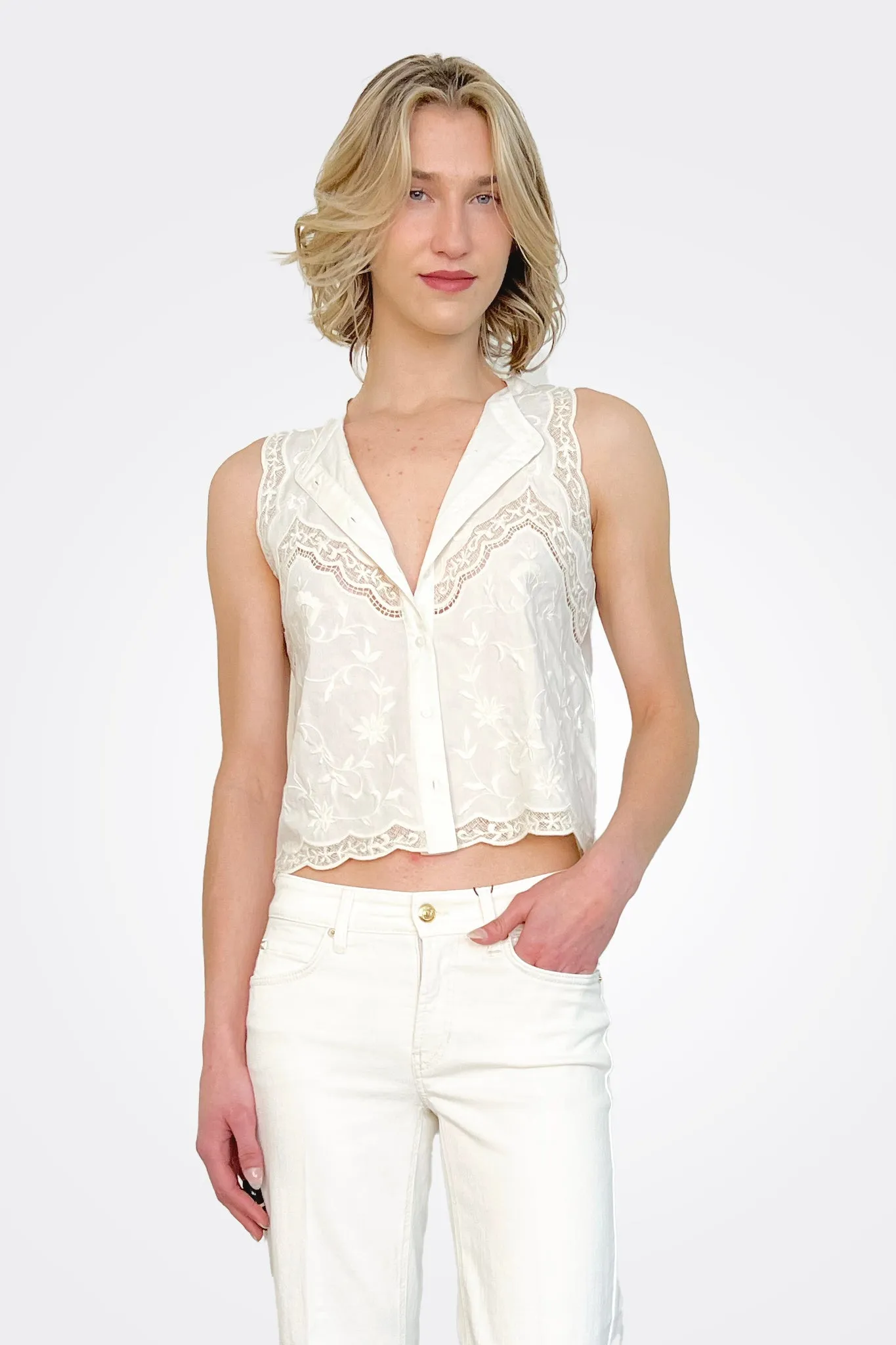 Lace Sleeveless Top - White