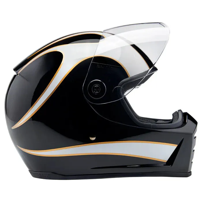 Lane splitter ECE R22.06 Helmet - Gloss Black / Gloss White Flames