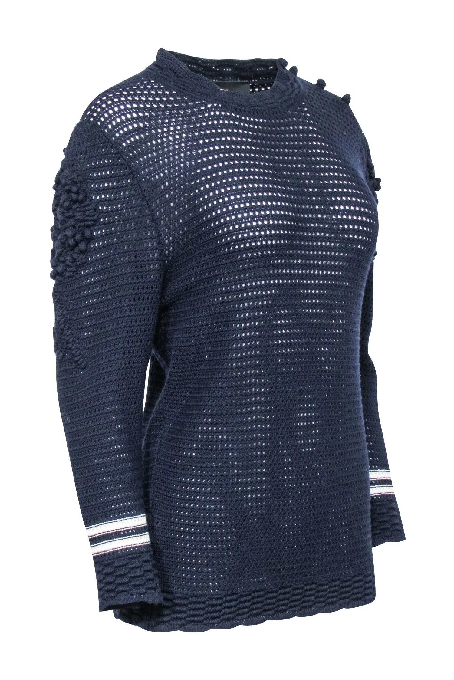 Les Copains - Navy Knit Sweater w/ Textured Sleeves Sz 8