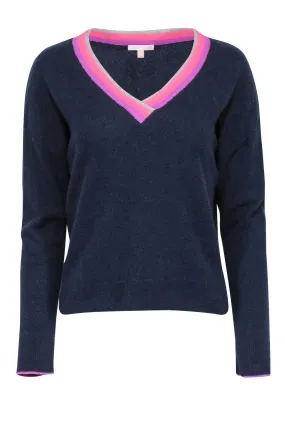 Lisa Todd - Navy Wool & Cashmere Blend V-Neckline Sweater Sz L