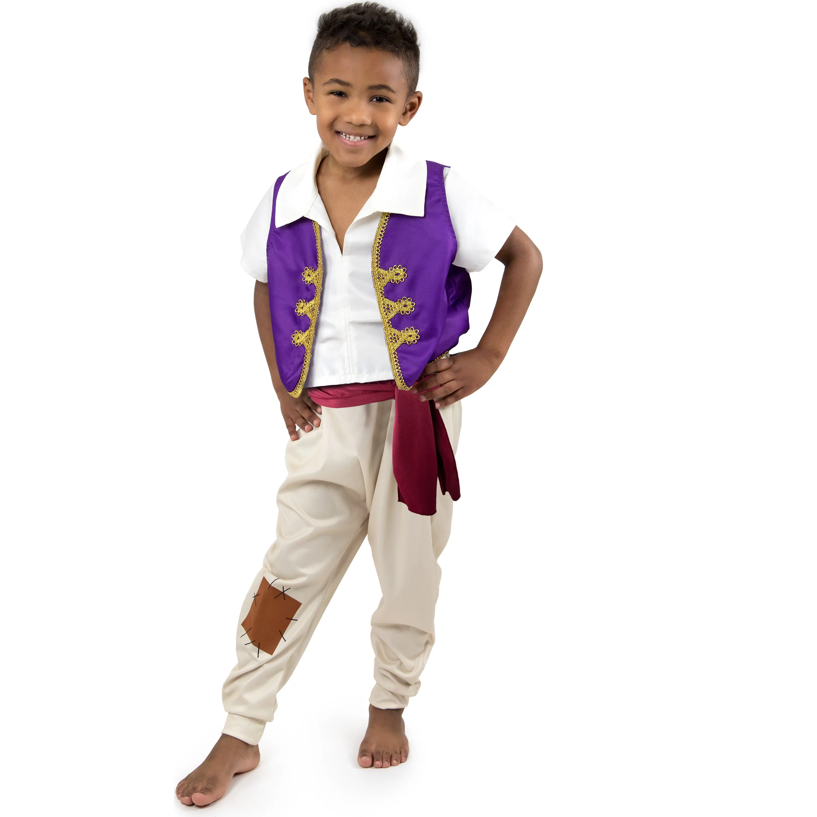 Little Adventures Oasis Prince Collared Shirt With Sewn-On Vest Set, Purple