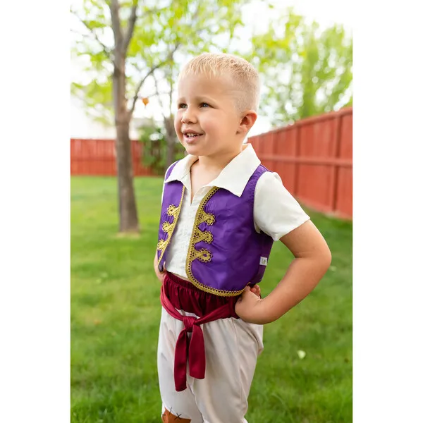 Little Adventures Oasis Prince Collared Shirt With Sewn-On Vest Set, Purple