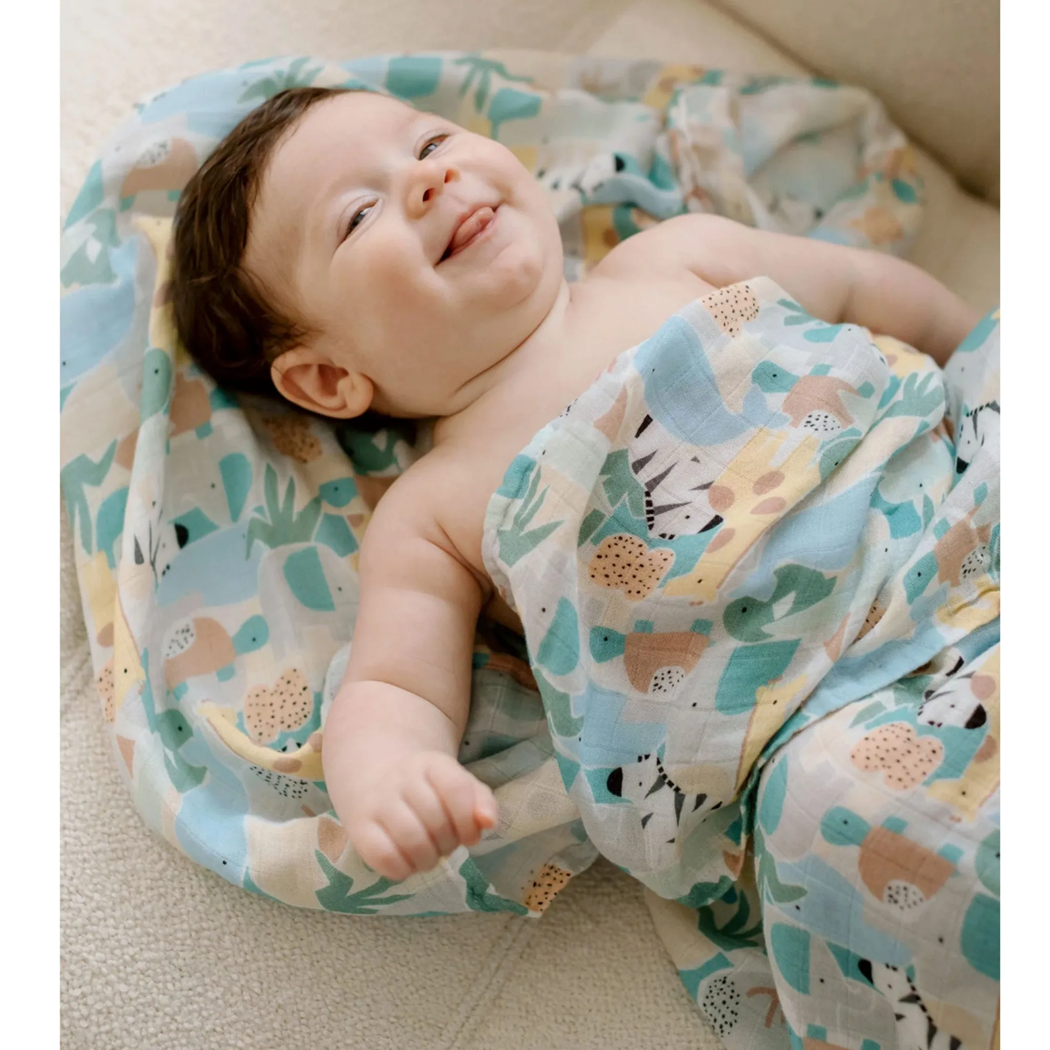 Loulou Lollipop Bamboo Muslin Swaddle Blanket - Animal Puzzle  - Clement