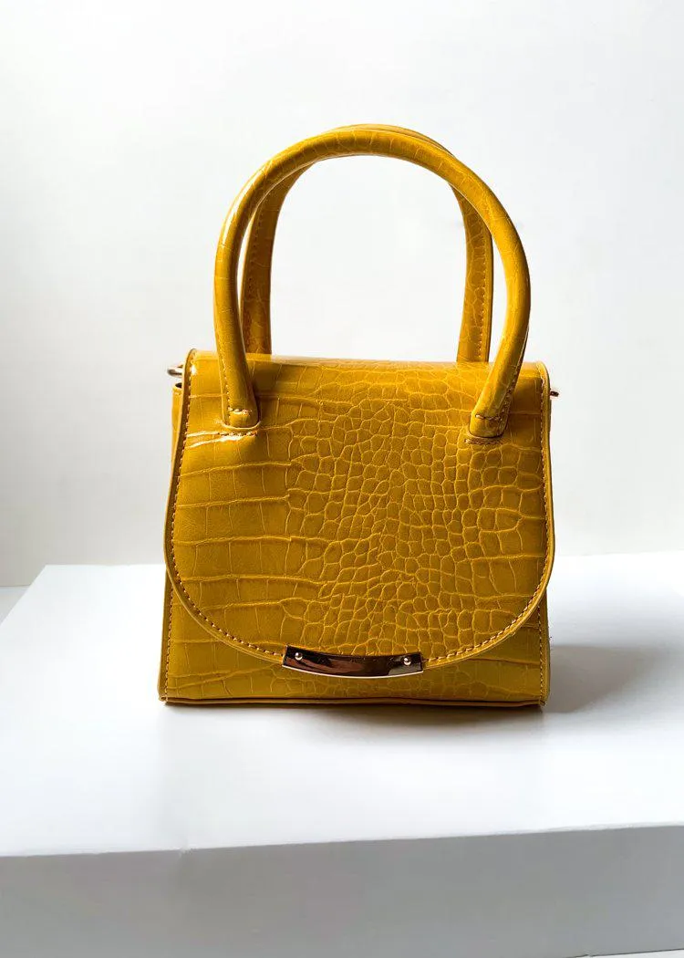 Maggie Mini Crossbody Mustard Croc Embossed Bag-***FINAL SALE***