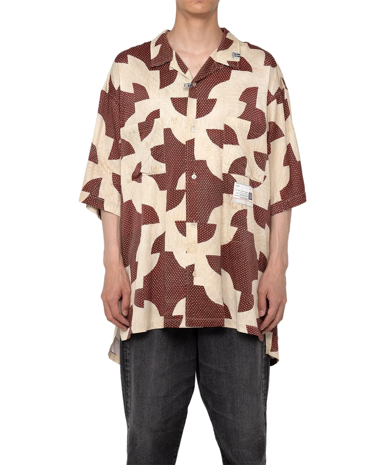 Maison Mihara Yasuhiro MMY- DRUNKER'S PATH QUILT PATTERN PRINTED S/S SHIRTS- BORDEAUX