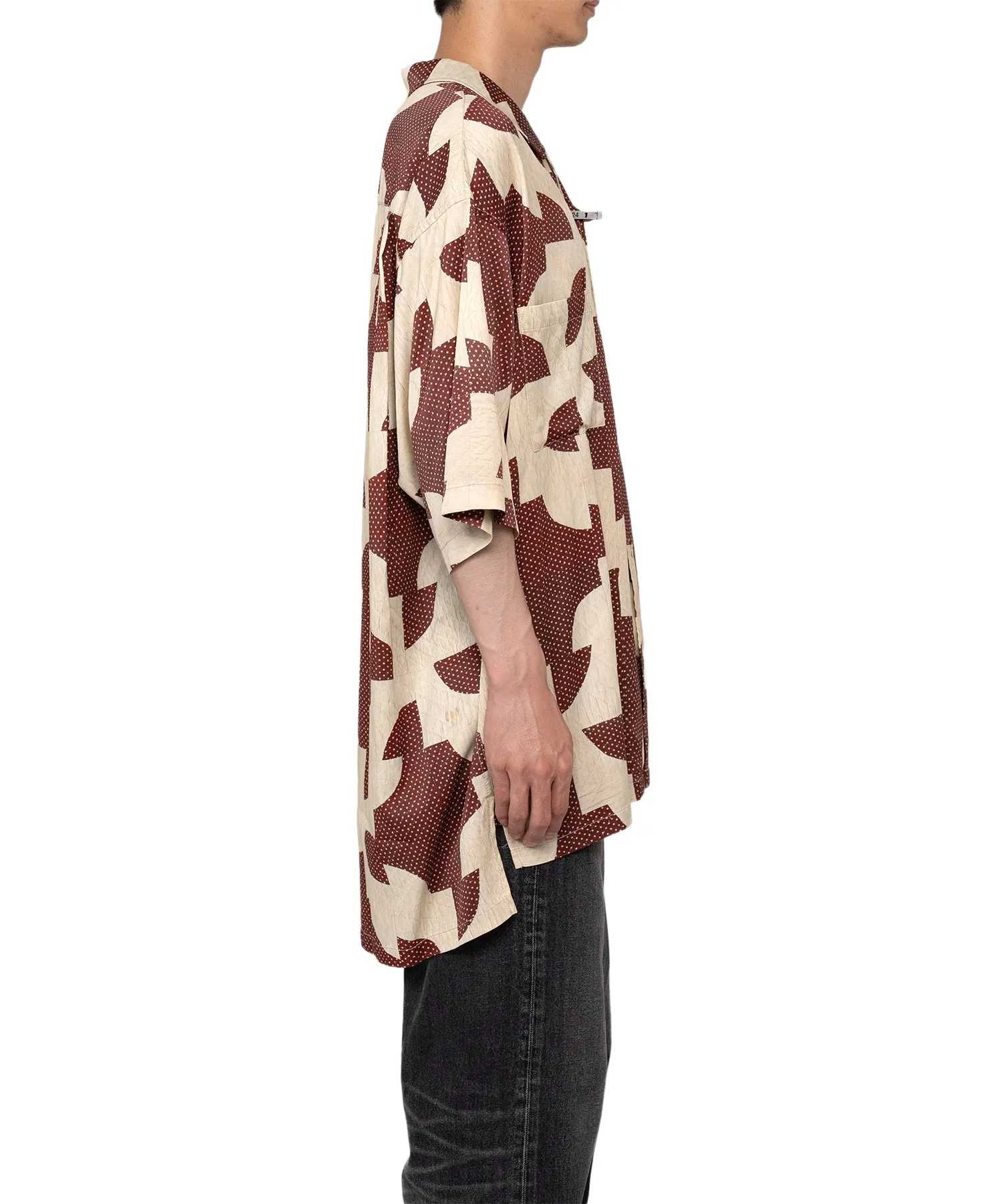 Maison Mihara Yasuhiro MMY- DRUNKER'S PATH QUILT PATTERN PRINTED S/S SHIRTS- BORDEAUX