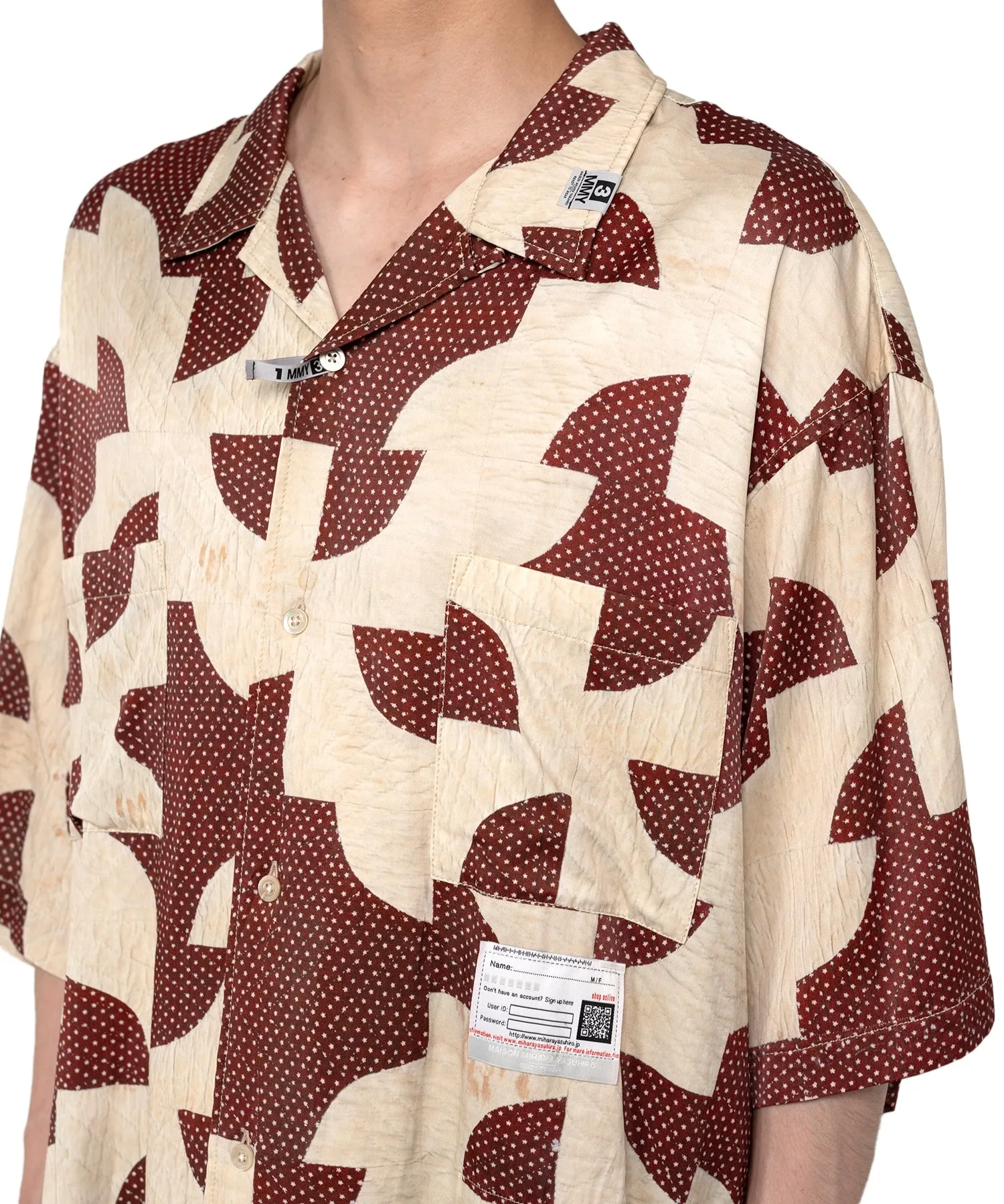 Maison Mihara Yasuhiro MMY- DRUNKER'S PATH QUILT PATTERN PRINTED S/S SHIRTS- BORDEAUX