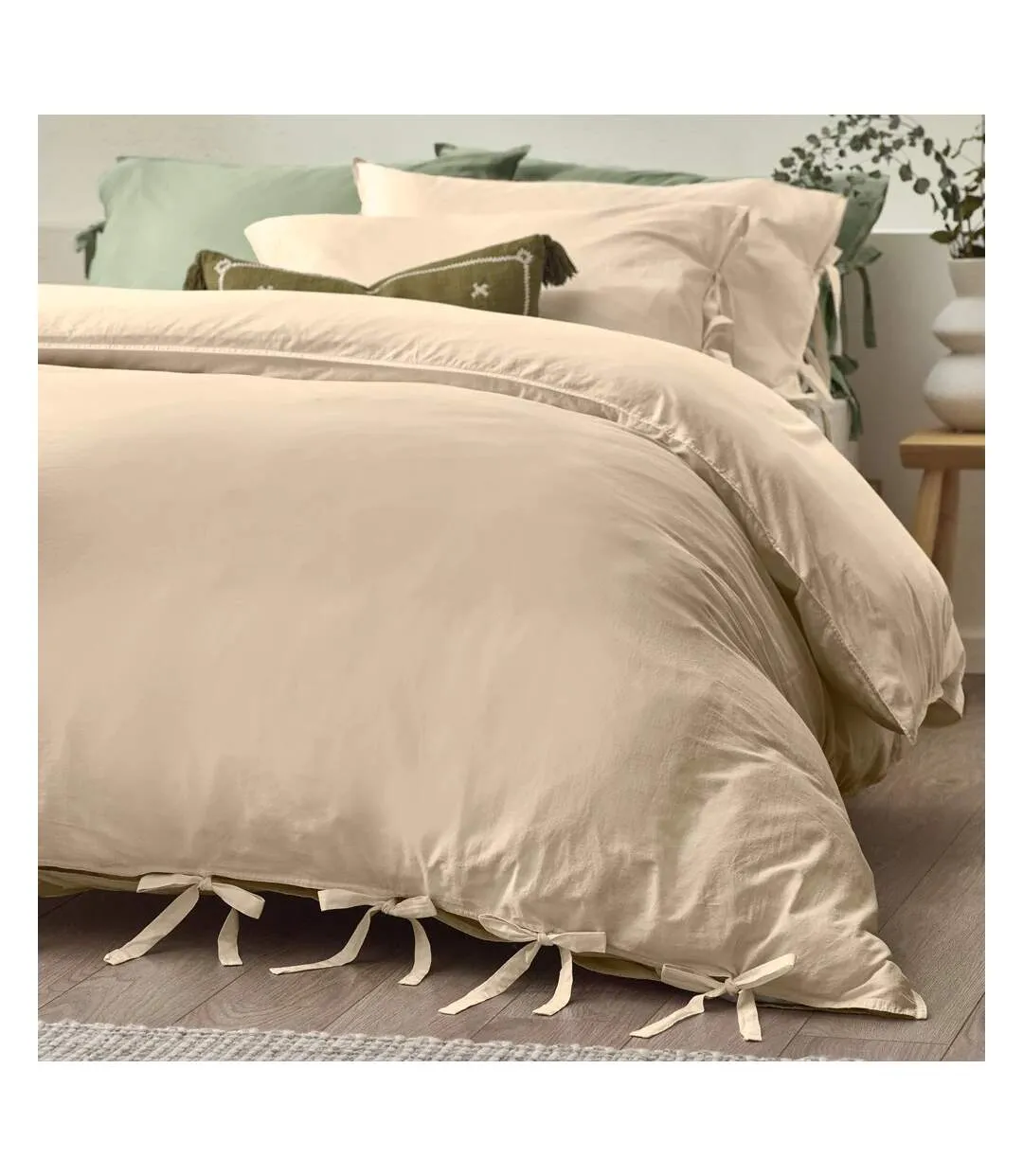 Mallow tie detail cotton bow duvet cover set linen Yard