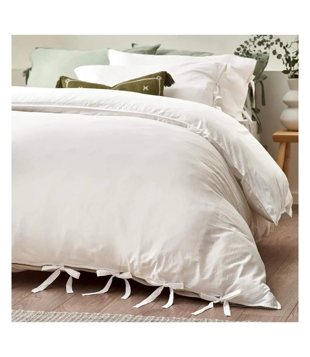 Mallow tie detail cotton bow duvet cover set warm white Yard