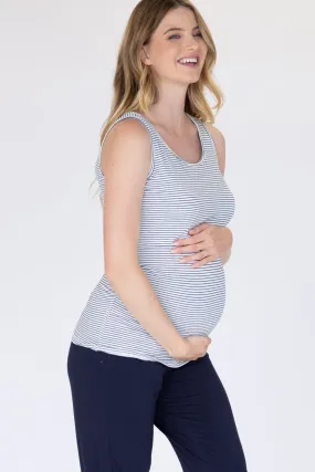 Maya Nursing Sleeveless Pull Up Tank Top - Navy Stripes