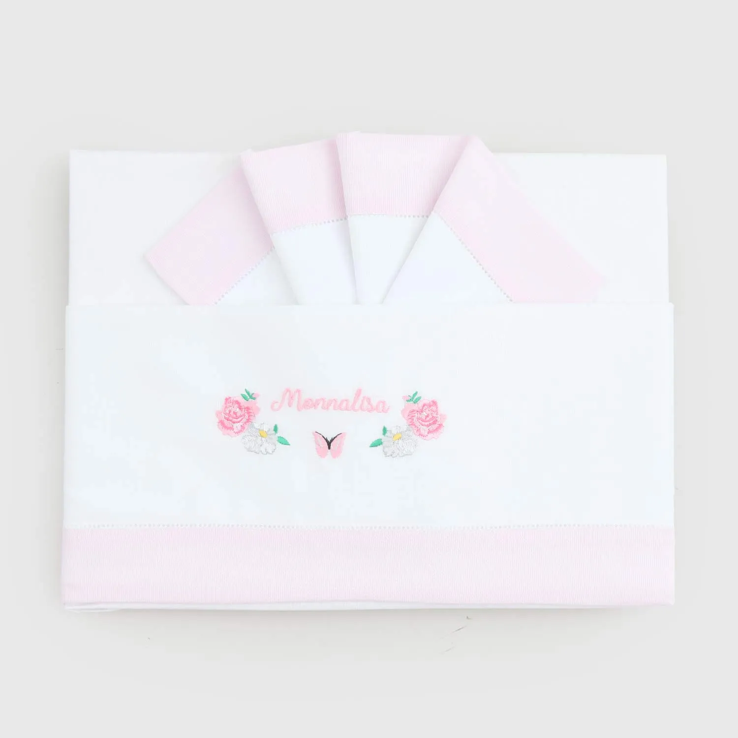 Monnalisa Embroidered Sheet Set For Baby Girls