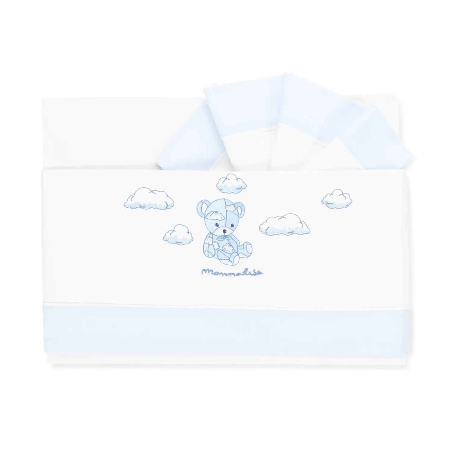 Monnalisa White And Light Blue Sheet With Pillow For Baby