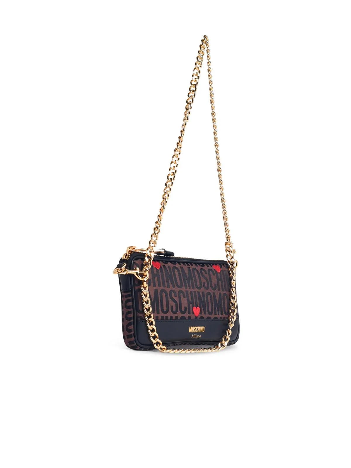 Moschino Logo    Moschino Logo Brown Lear Blend Crossbody Bag