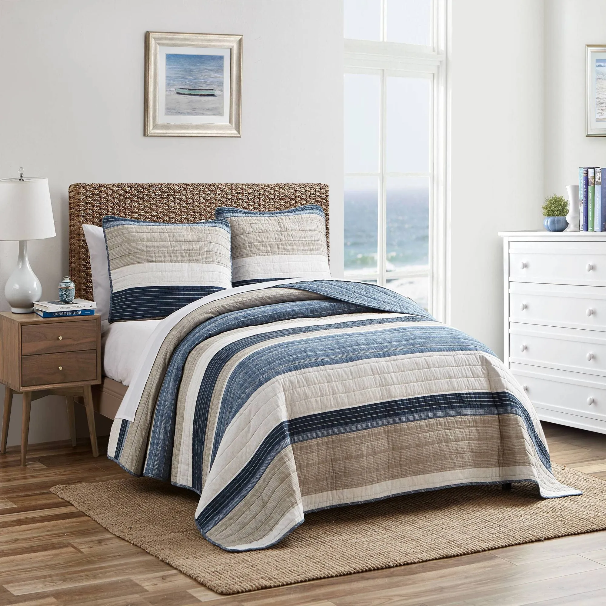 Nautica Striped Full/queen Quilt-Sham Set Blue Mirage