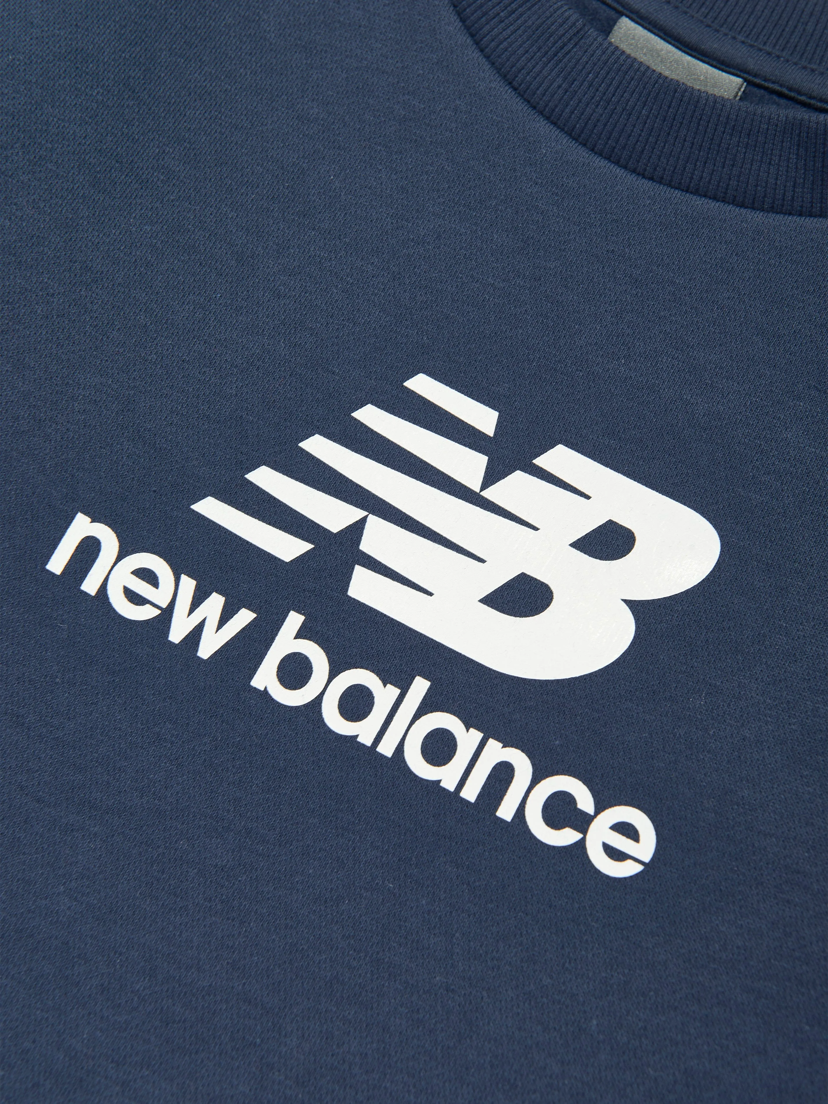 New Balance Boys Brush Back Stacked Logo Sweatshirt in Navy