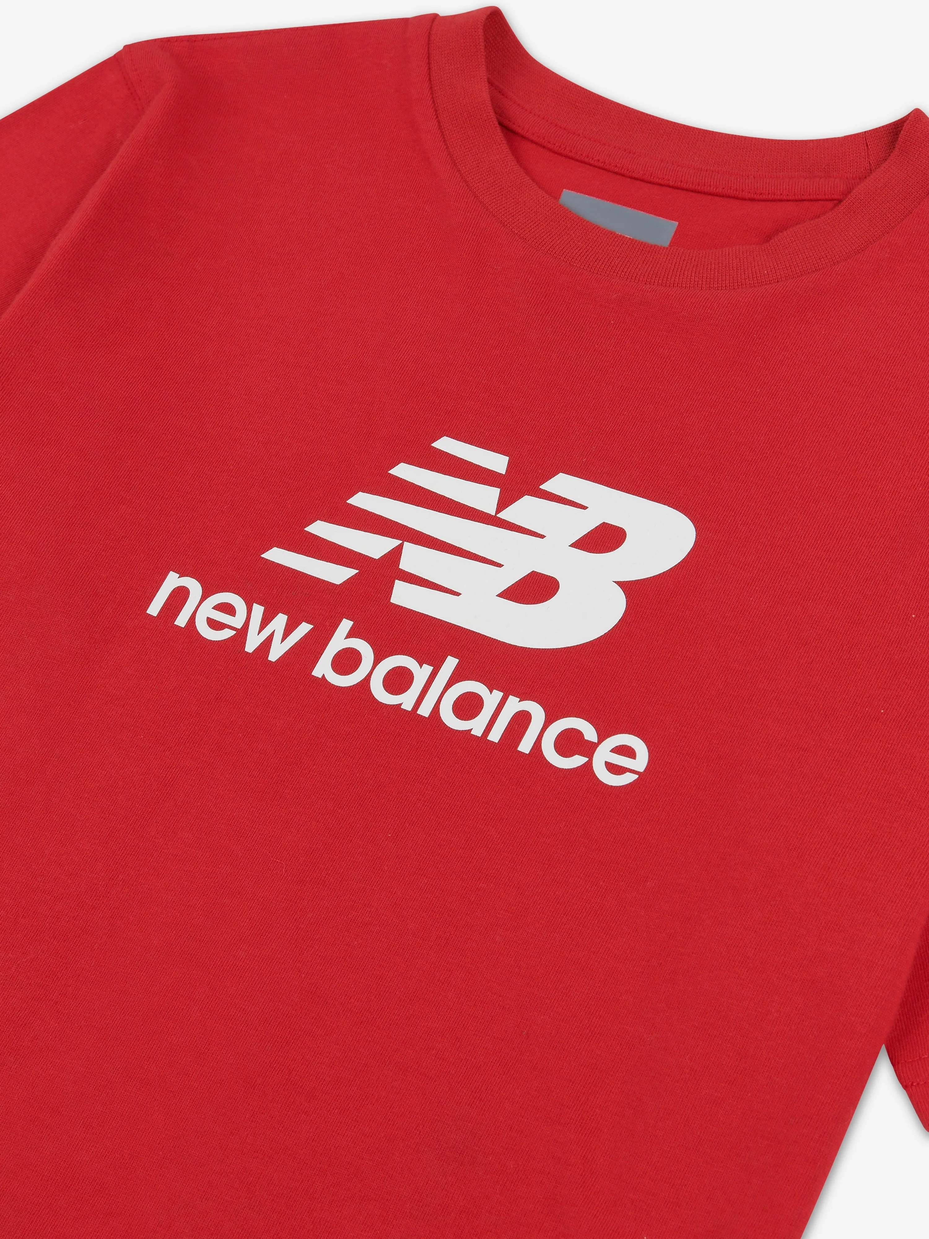 New Balance Boys Jersey Stacked Logo T-Shirt in Red