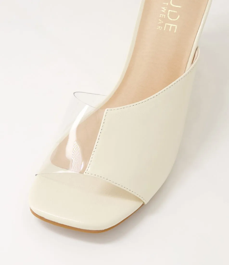 NUDE Goldie White Clear Leather Mules