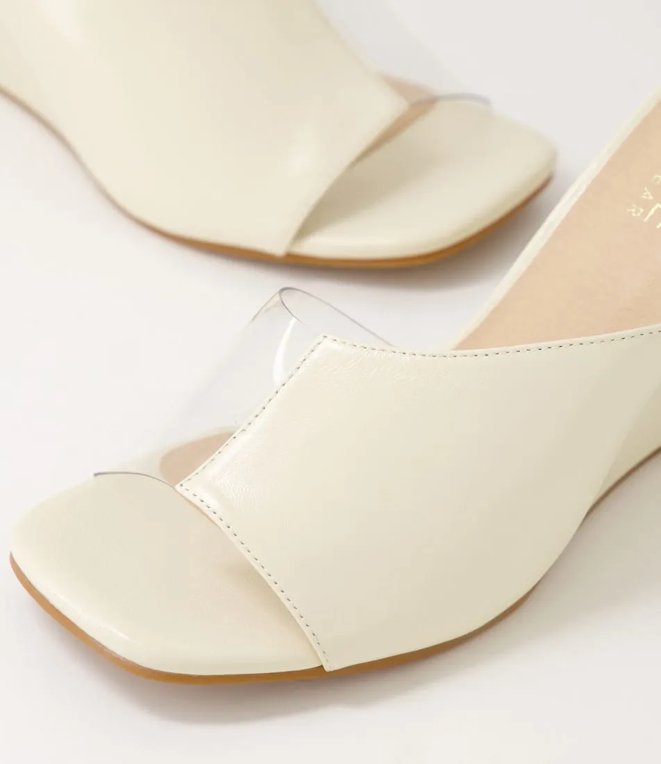 NUDE Goldie White Clear Leather Mules