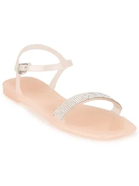 Nude PVC Diamante Strap Sandals