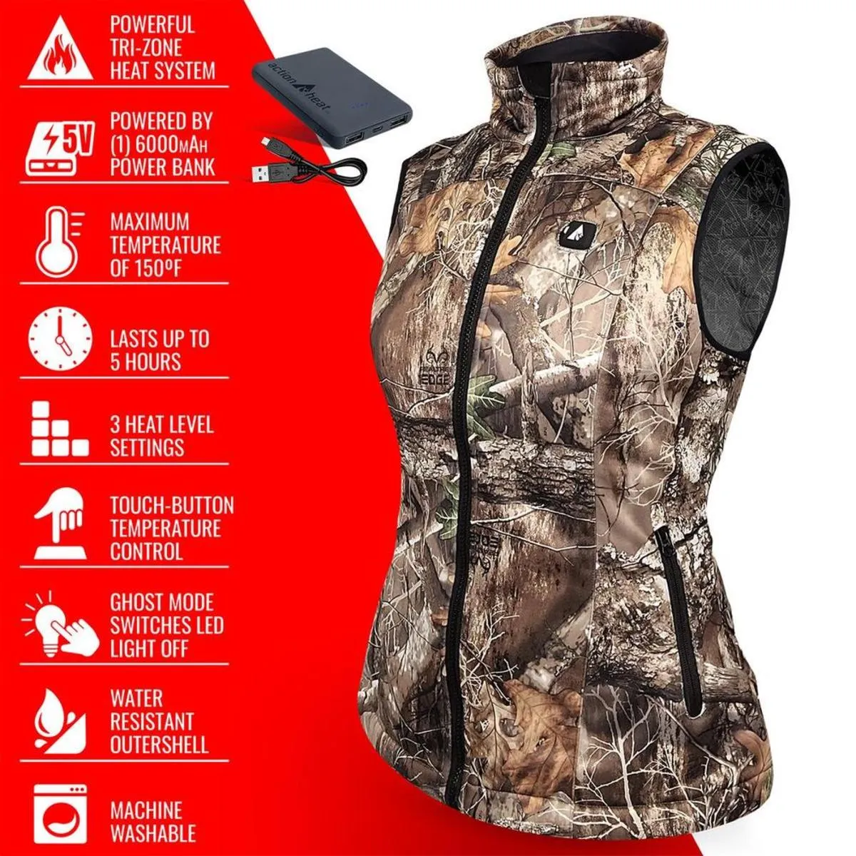 Open Box ActionHeat 5V Women's Battery Heated Hunting Vest