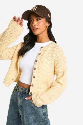 Petite Crew Neck Soft Knit Micro Cardigan