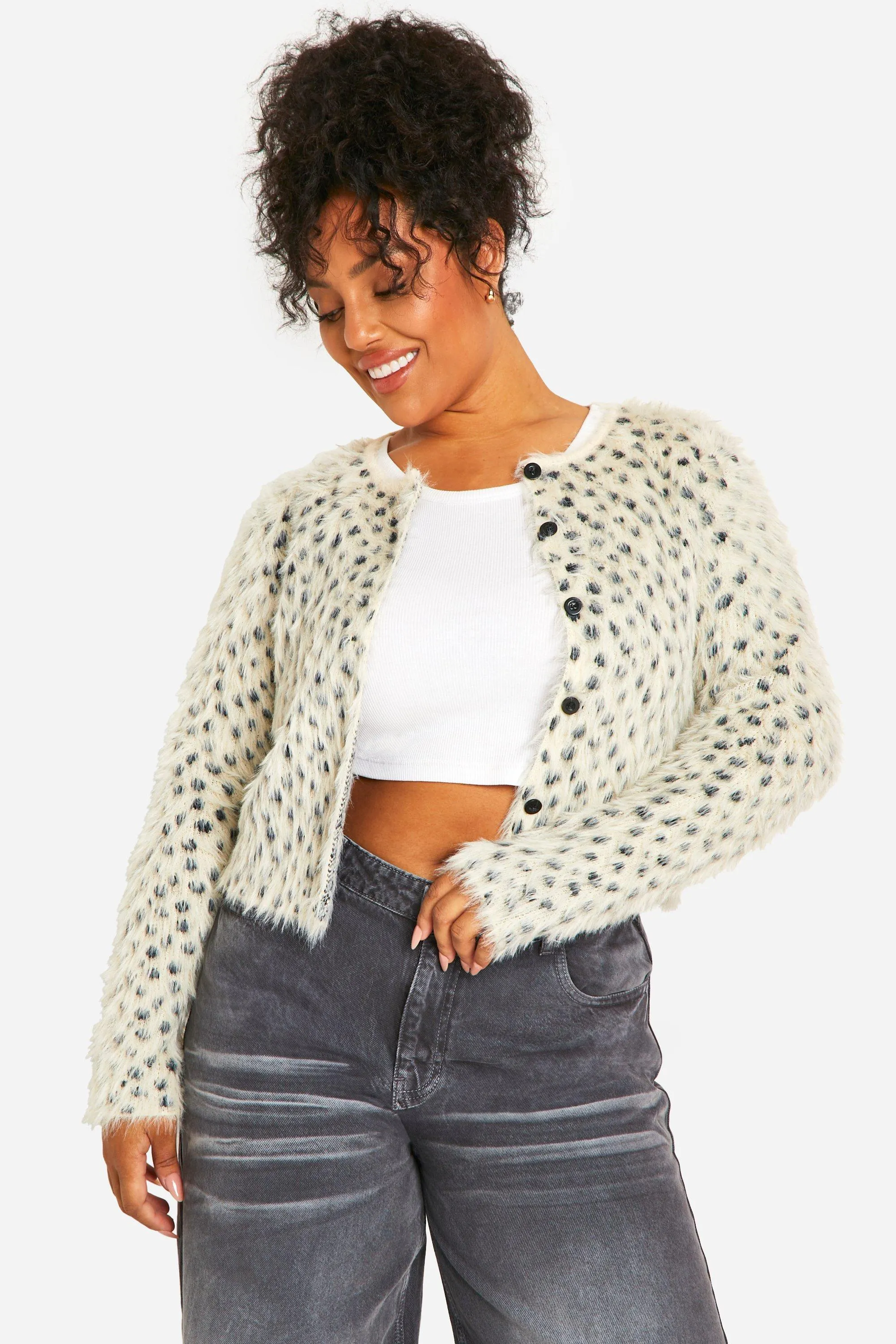 Plus Leopard Brushed Cardigan