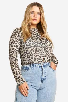 Plus Leopard Button Front Rib Cardigan