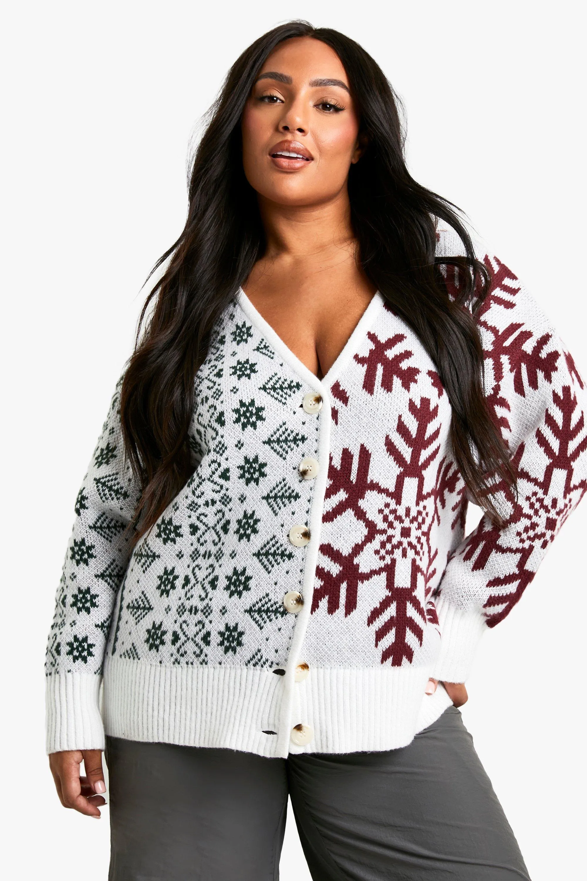 Plus Premium Fairisle Contrast Knitted Cardigan