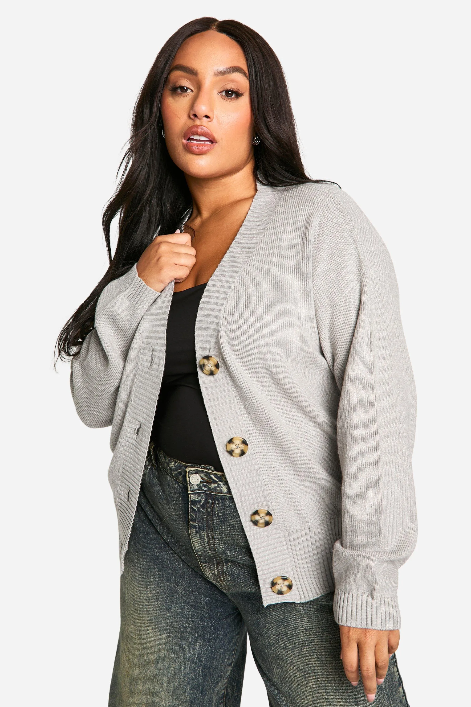 Plus Premium Rib Oversized Slouchy Knitted Cardigan