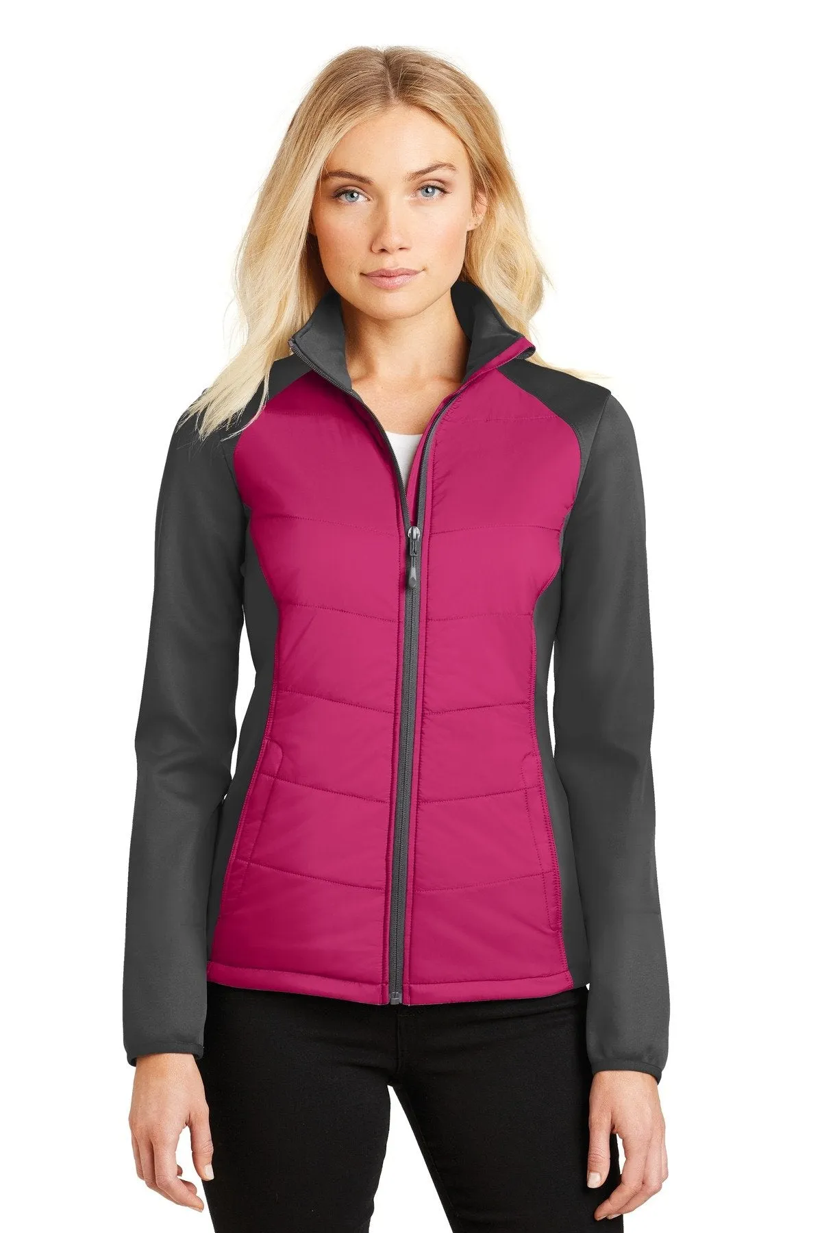 Port Authority Ladies Hybrid Soft Shell Jacket L787 Pink Azalea/ Grey Steel