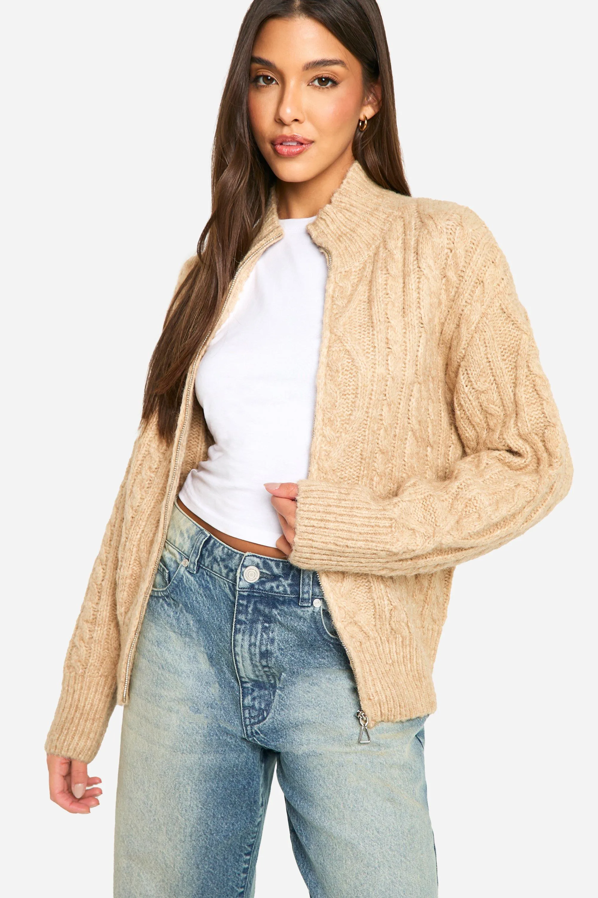 Premium Heavy Weight Cable Knit Zip Cardigan