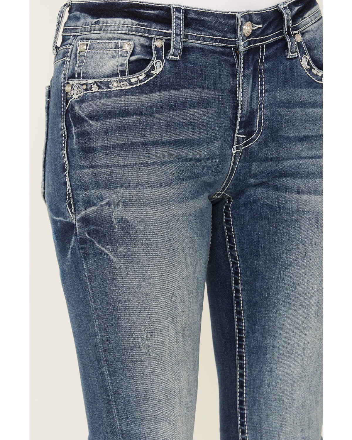 Product Name:  Grace In LA Women's Medium Wash Paisley Pocket Mid Rise Stretch Denim Jeans