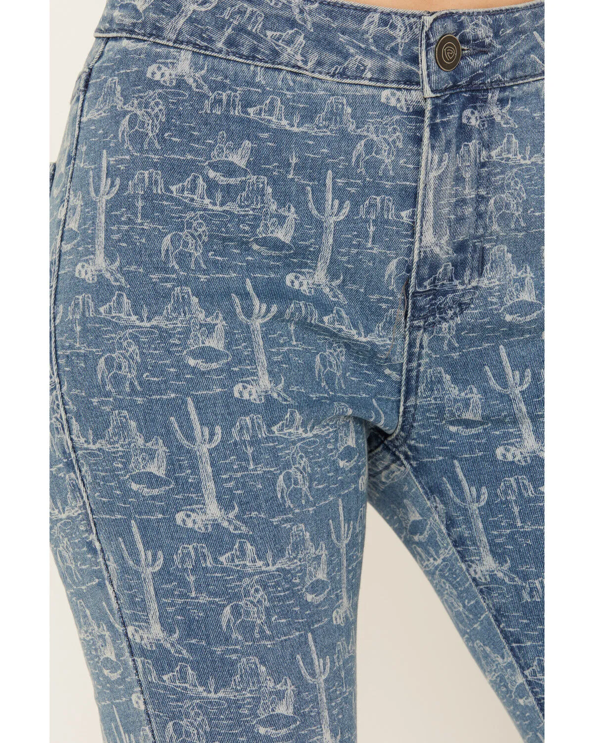 Product Name:  Rock & Roll Denim Women's Medium Wash High Rise Desert Print Bargain Flare Jeans