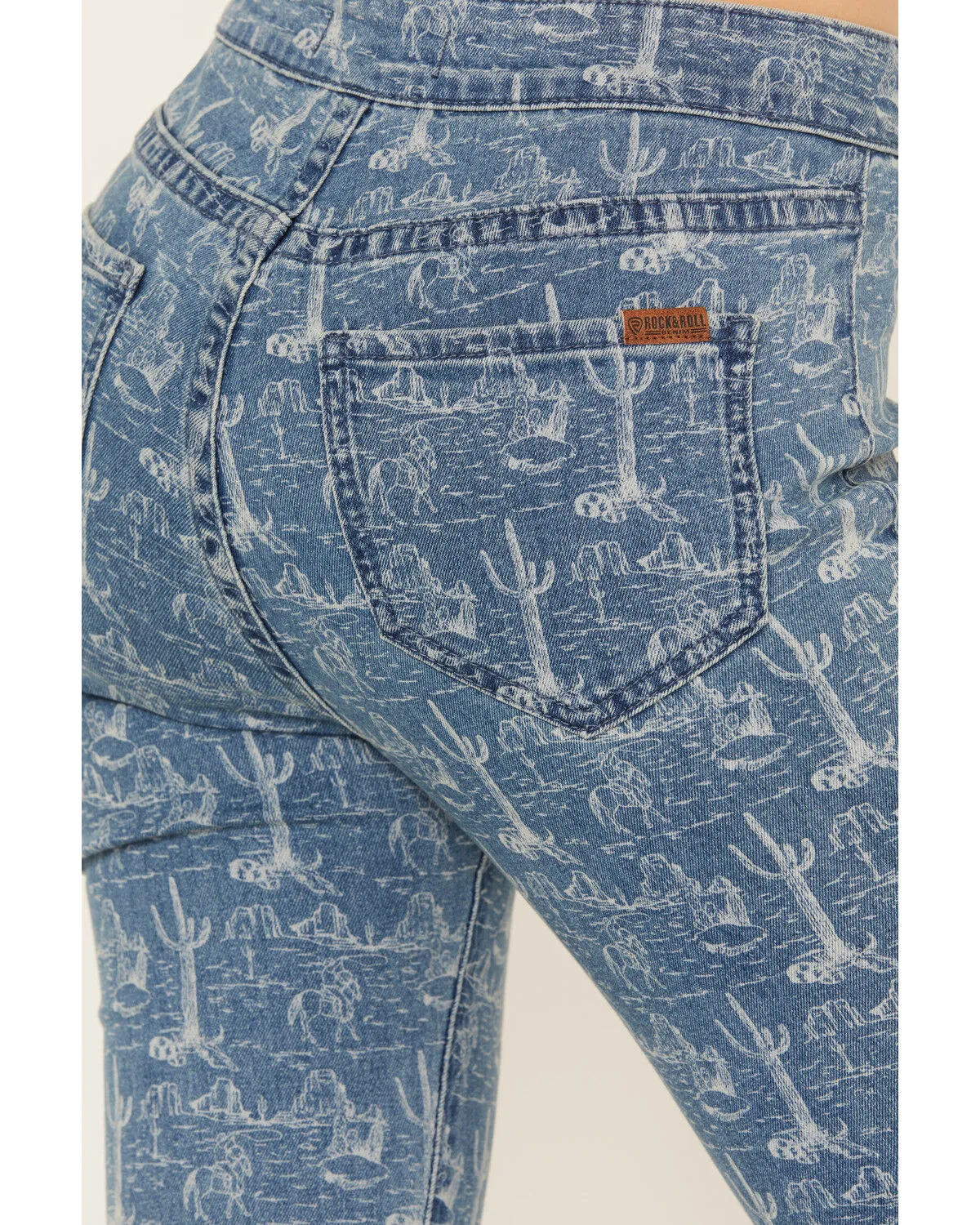 Product Name:  Rock & Roll Denim Women's Medium Wash High Rise Desert Print Bargain Flare Jeans