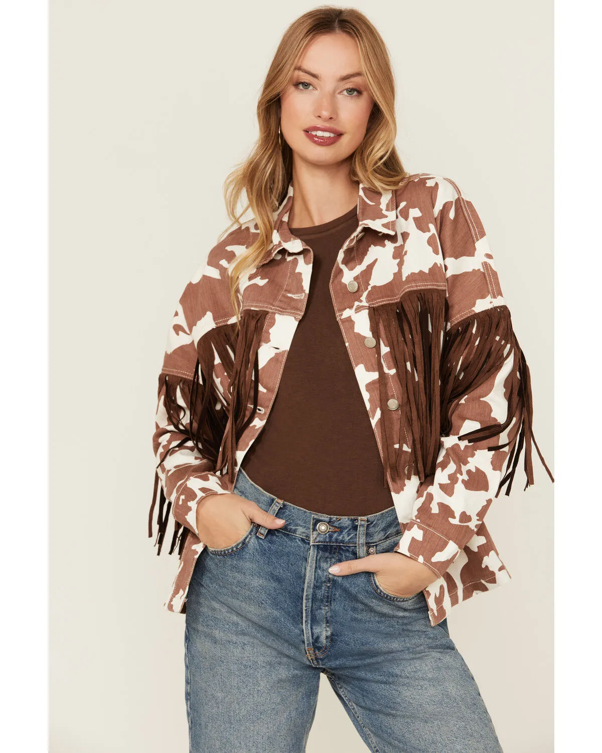 Product Name:  Saints & Hearts Women's Cow Print Tassel Jacket