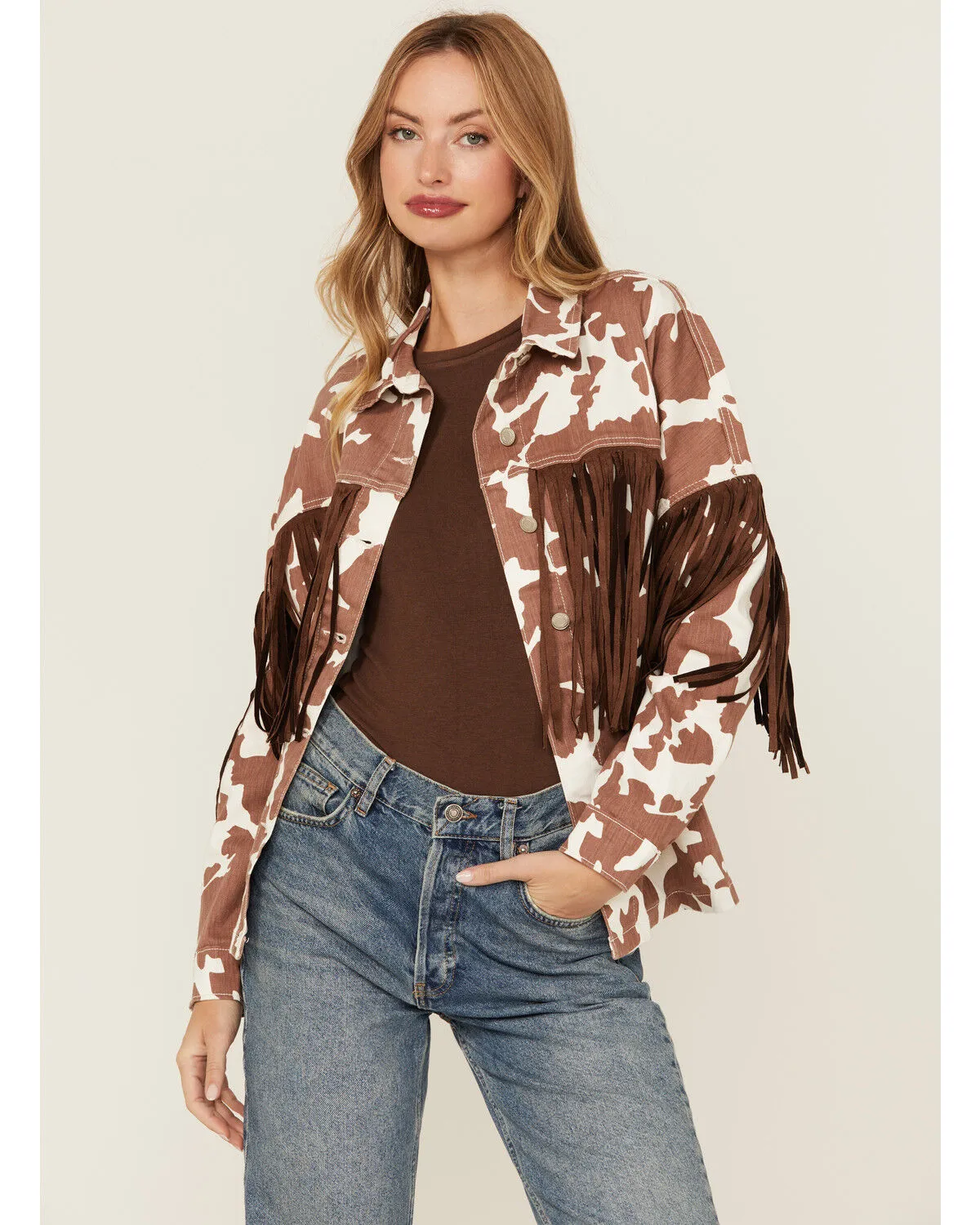 Product Name:  Saints & Hearts Women's Cow Print Tassel Jacket