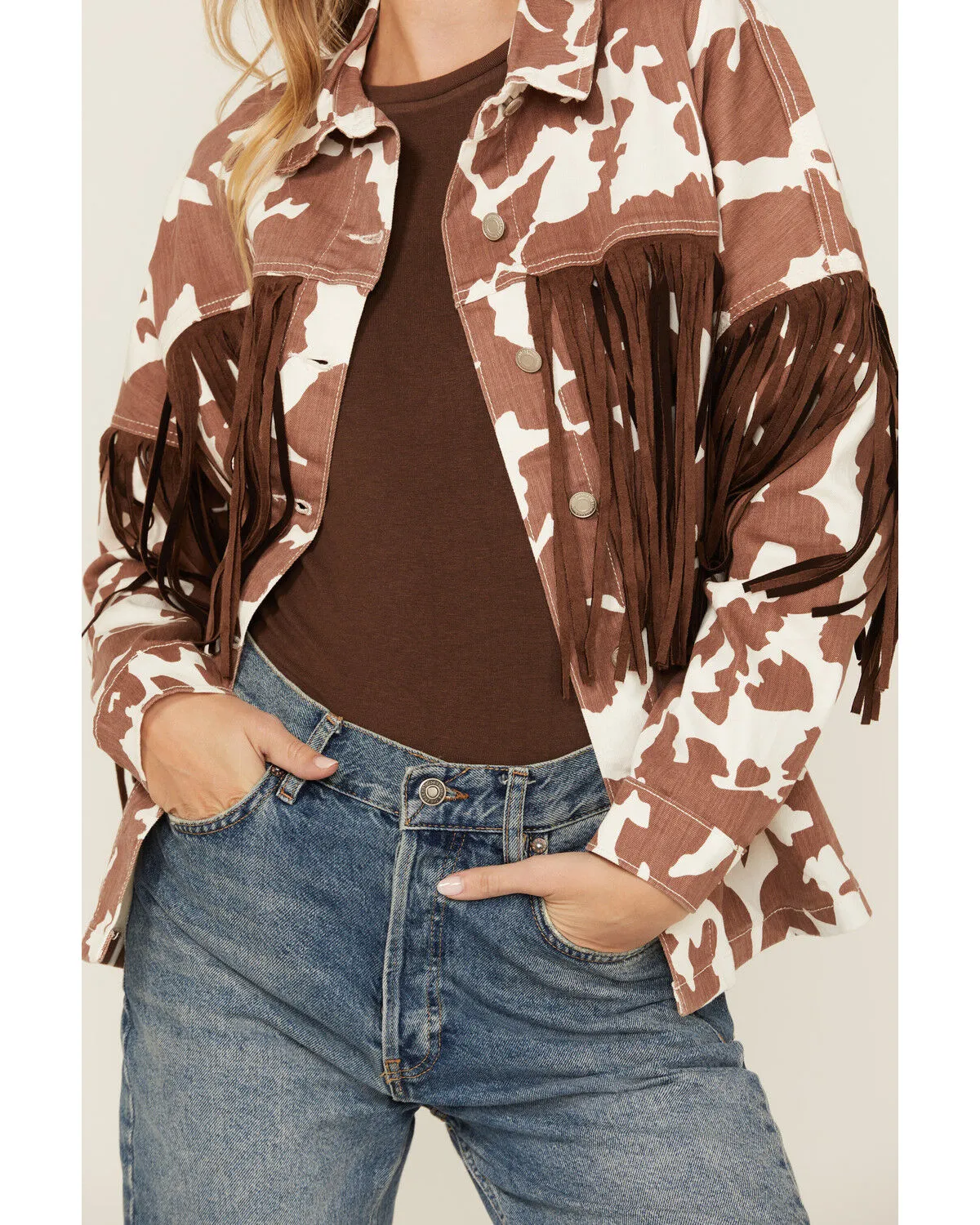 Product Name:  Saints & Hearts Women's Cow Print Tassel Jacket