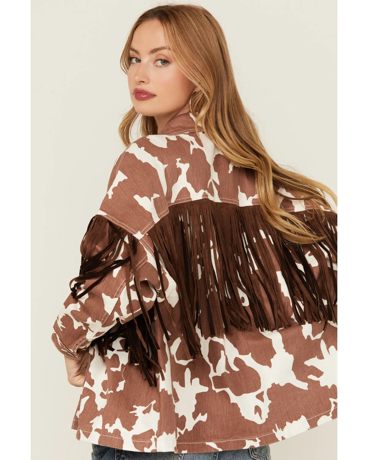 Product Name:  Saints & Hearts Women's Cow Print Tassel Jacket