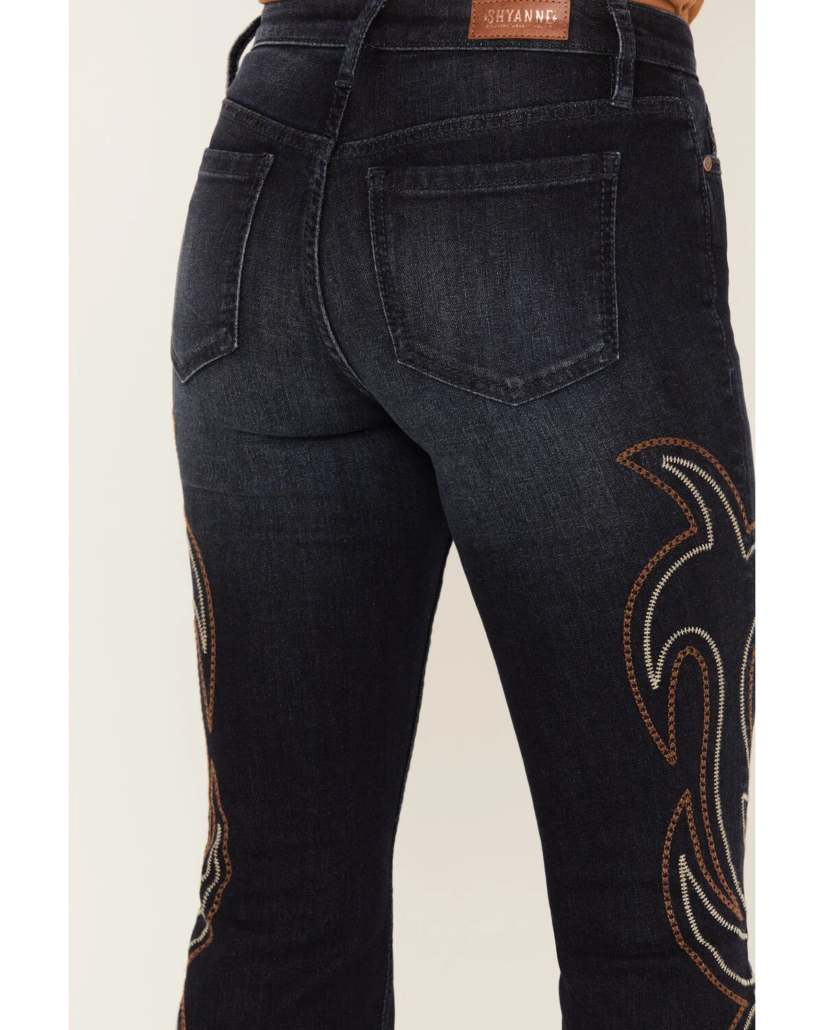 Product Name:  Shyanne Women's Dark Wash Mid Rise Embroidered Flare Jeans