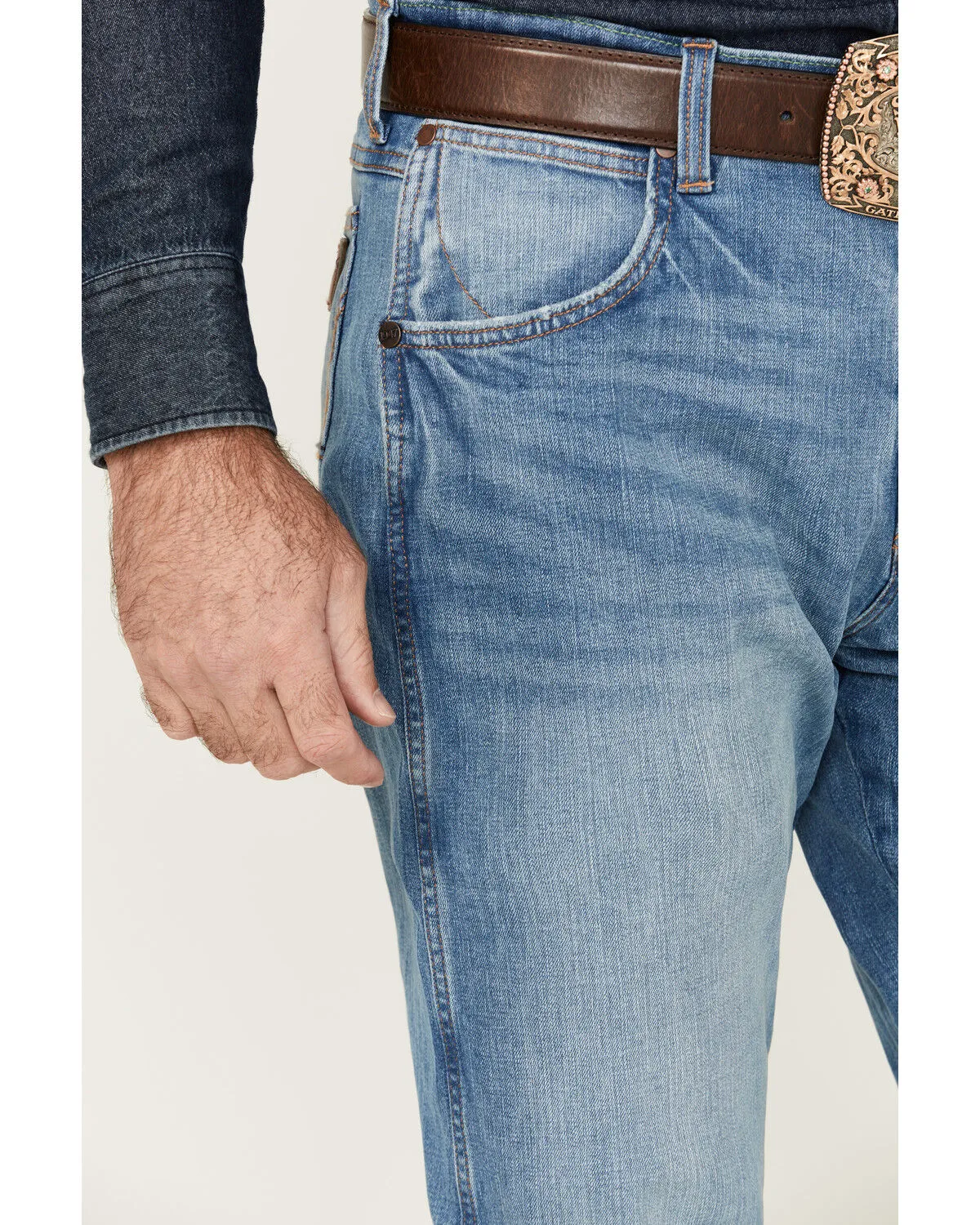 Product Name:  Wrangler Retro Men's Fergus Medium Wash Slim Straight Stretch Denim Jeans - Tall