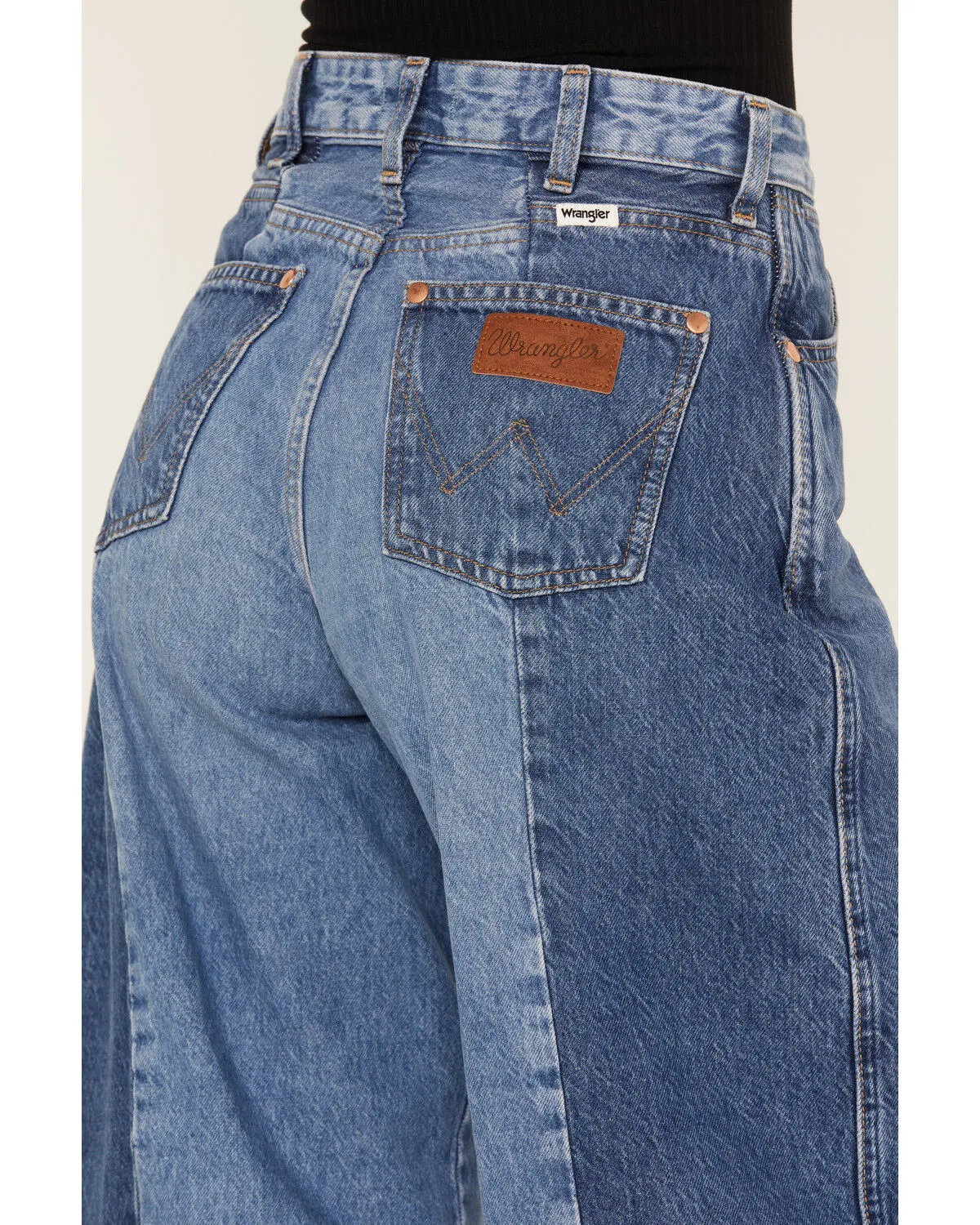 Product Name:  Wrangler Women's Medium Wash Mid Rise Color Block Together Again Wide Leg Jeans