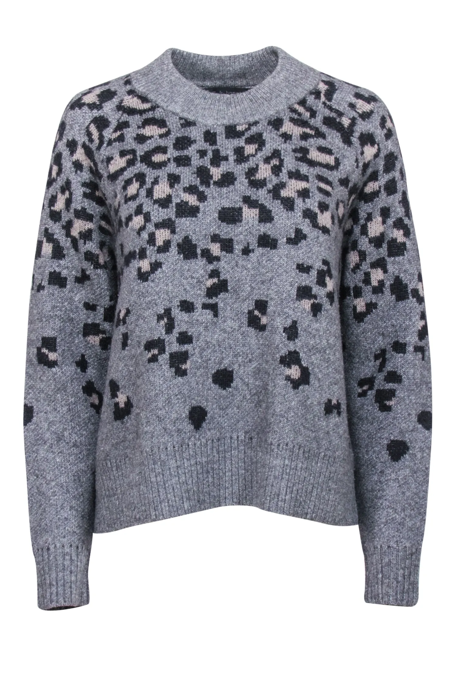 Rag & Bone - Grey Leopard Print Wool Blend Sweater Sz S