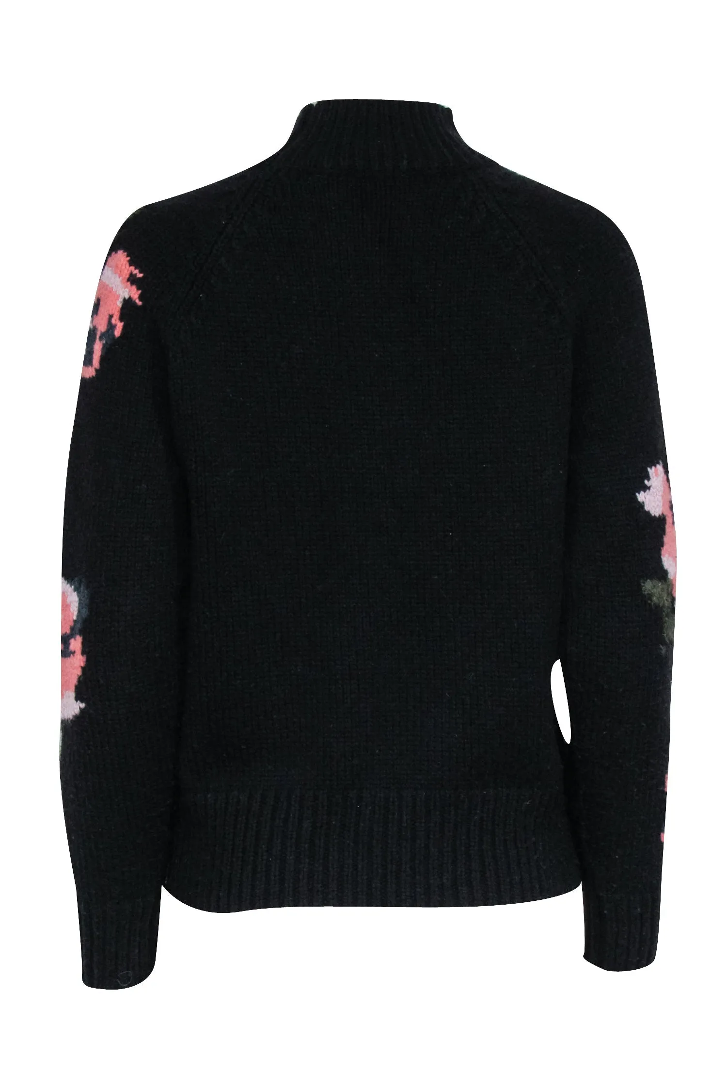 Rebecca Taylor - Black Wool Blend Mockneck Sweater w/ Floral Pattern Sz S