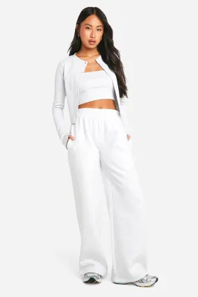 Rib Cardigan And Bandeau 3 Piece Tracksuit