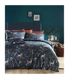 Richmond duvet cover set with woodland and botanical design midnight blue Furn