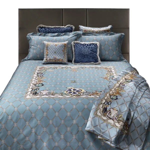 Roberto Cavalli New Spider Bedsheet Set And Bedspread Quilt Azzurro - 270X290+270X260 Cm